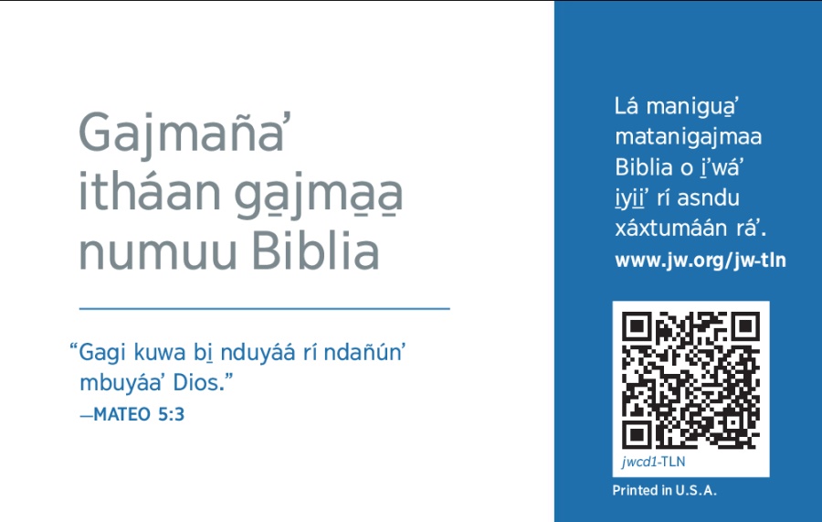 Ki̱dxu̱ʼ tarjeta náa naʼthí tsíin ni̱ndxu̱ún xa̱bi̱i̱ Jeobá rí na̱ʼkha̱ náa jw.org