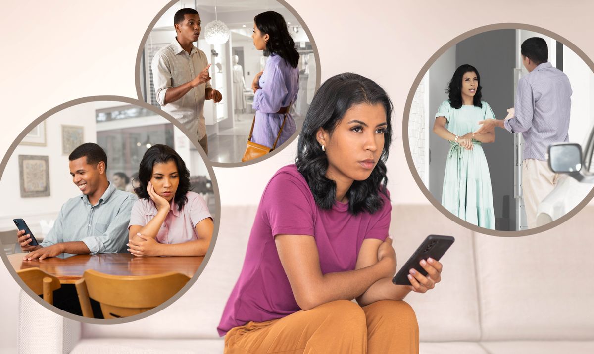 Dezeñu sira: Feto neʼebé hanesan, hanoin fali buat pasadu nian kona-ba nia no ninia doben haksesuk malu. 1. Ninia doben hateke ba telefone no la liga nia. 2. Mane neʼe haksesuk malu ho nia nuʼudar sira sosa roupa. 3. Feto neʼe hatudu ba ninia relójiu nuʼudar mane neʼe toʼo iha odamatan oin.