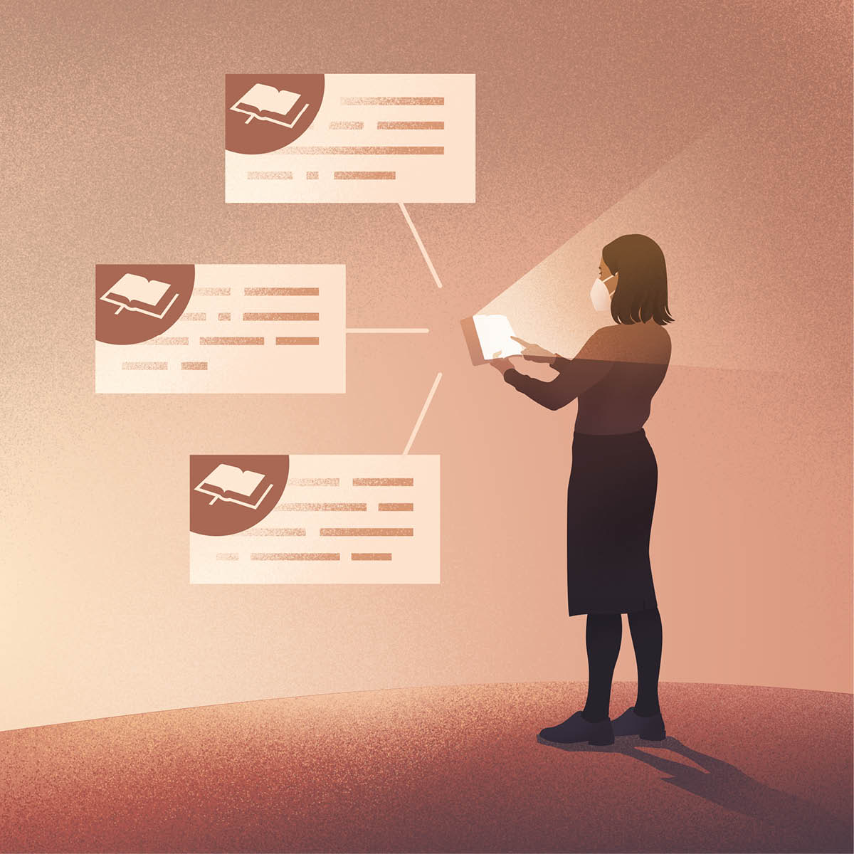 Feto ida neʼebé tau masker lee Bíblia.