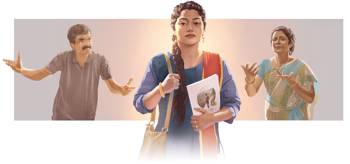 తల్లిదండ్రులు వ్యతిరేకిస్తున్నా ఒకామె బైబిలు స్టడీకి వెళ్తోంది.