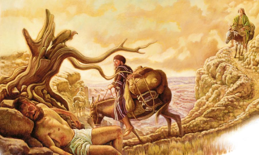 ሓደ ኻህንን ሓደ ሌዋውን ብጥቓ ሓደ ኣብ መገዲ ዳርጋ ምዉት ዝዀነ ሰብ ይሓልፉ፣ ሓደ ሳምራዊ ይቐርብ