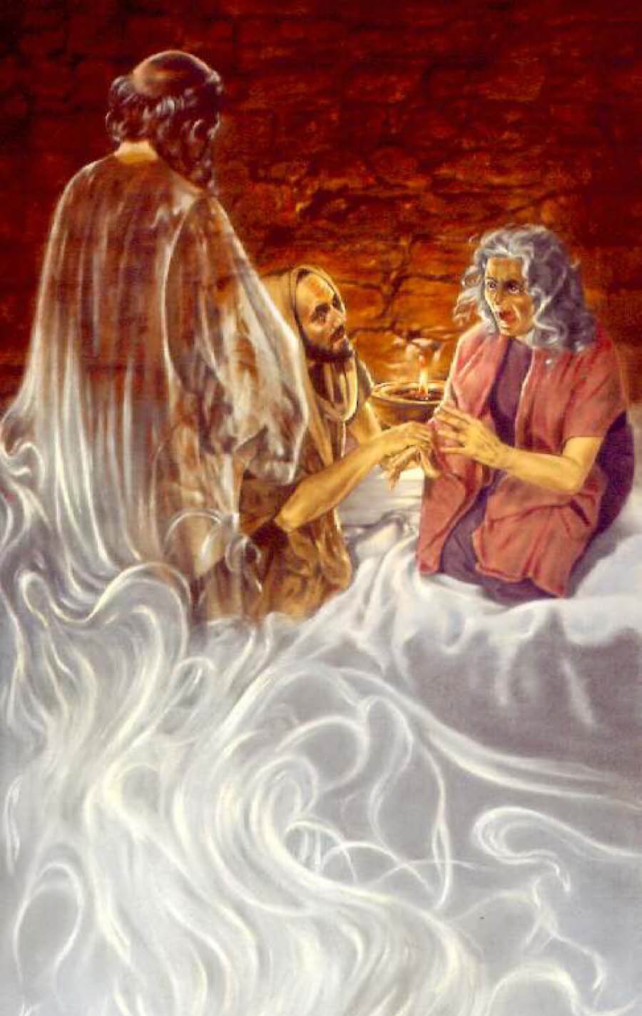 ሳኦል ነታ ኣብ ዔን-ዶር ዝነበረት ንመናፍስቲ እትጥይቕ ሰበይቲ ምስ ከዳ፡ ሓደ ጋኔን ንሳሙኤል መሲሉ ቐረበ