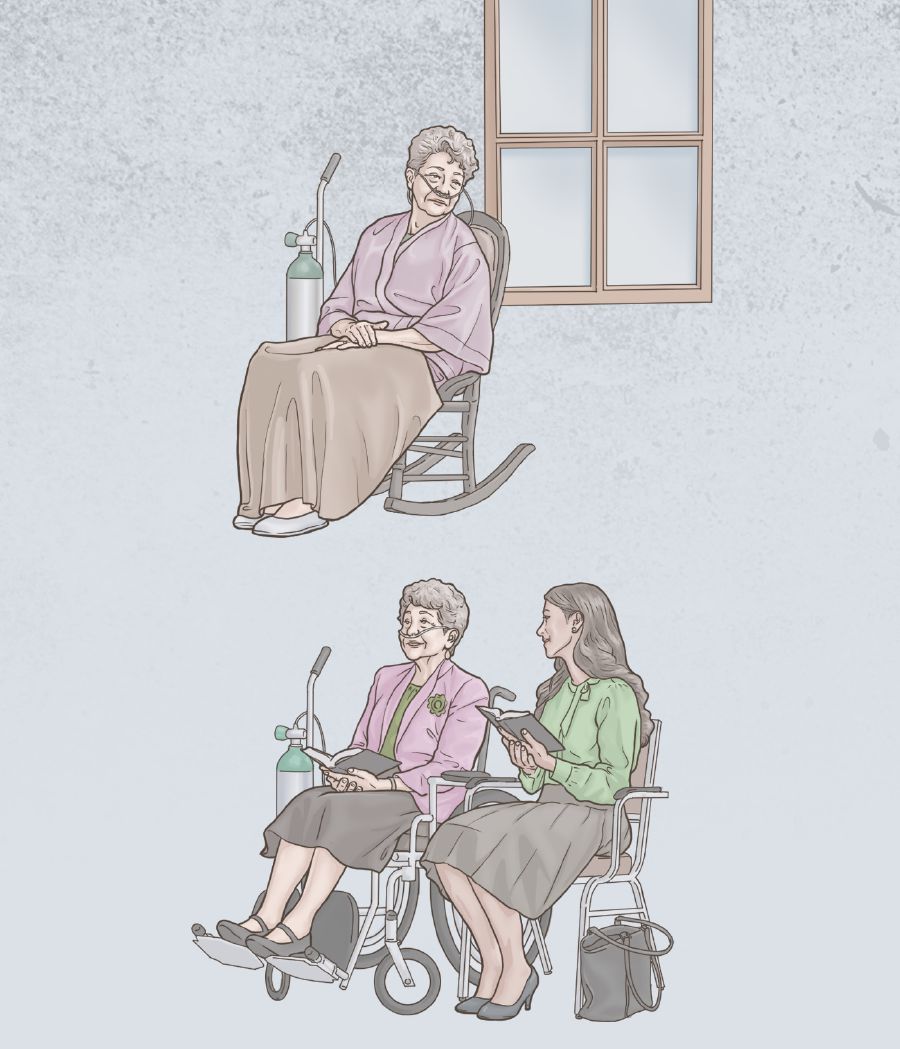 ሓንቲ ኦክስጅን እተገጥመላ ሓብቲ በይና ኾፍ ኢላ፡ ጸኒሓ ግና ምስ ሓንቲ መንእሰይ ኣብ ኣኼባ ትካፈል