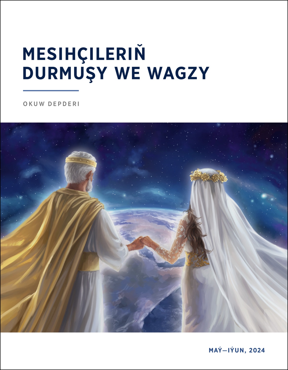 Isa gelniniň elinden tutup, gökden ýer ýüzüne syn edýär.