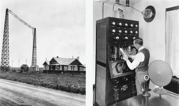 1. Istasyon ng radyo sa Edmonton, Alberta; 2. Lalaking nagtatrabaho sa transmitter