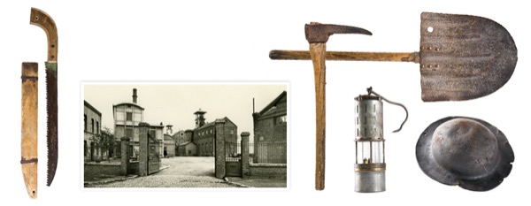 1. Mga kasangkapan ng mga minerong Polish; 2. Minahan sa Dechy, malapit sa Sin-le-Noble, France