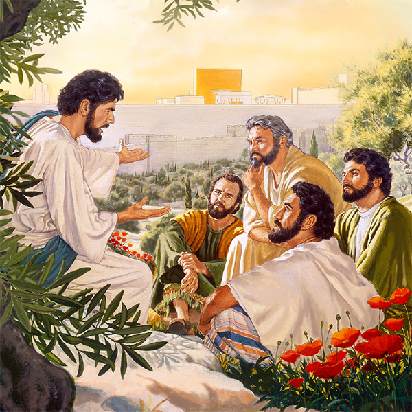 Kausap ni Jesus ang ilan sa kaniyang mga apostol sa Bundok ng mga Olibo