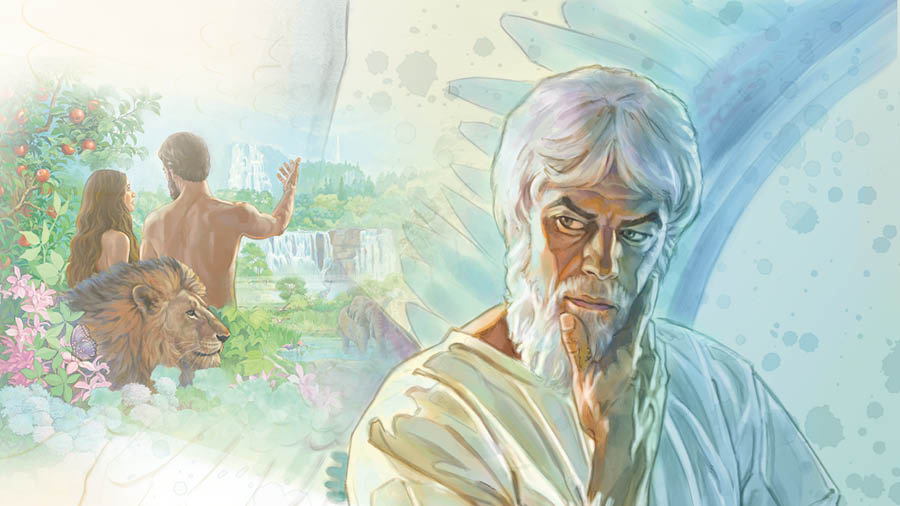 Satana enda Adama la Eva etena kangɛnangɛnawɔ la lɔsɛnɔ lawɔ l’ekambɔ k’Ɛdɛna.