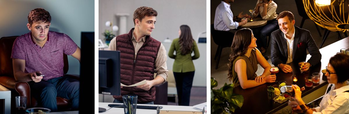 Ditshwantsho: 1. Mokaulengwe o lebeletse thelebishene go le bosigo. 2. O lebile mosadi mongwe yo a berekang le ene. 3. O nwa bojalwa le mosadi yoo.