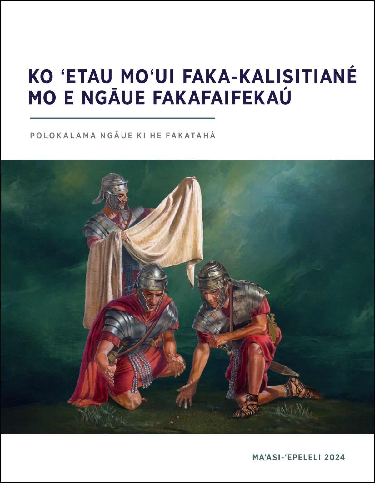Ko ha sōtia Loma ʻokú ne vakaiʻi ʻa e ngaahi kofu tuʻa ʻo Sīsuú lolotonga ia ko e ongo sōtia kehe ʻokú na fai ha lulu ki ai.