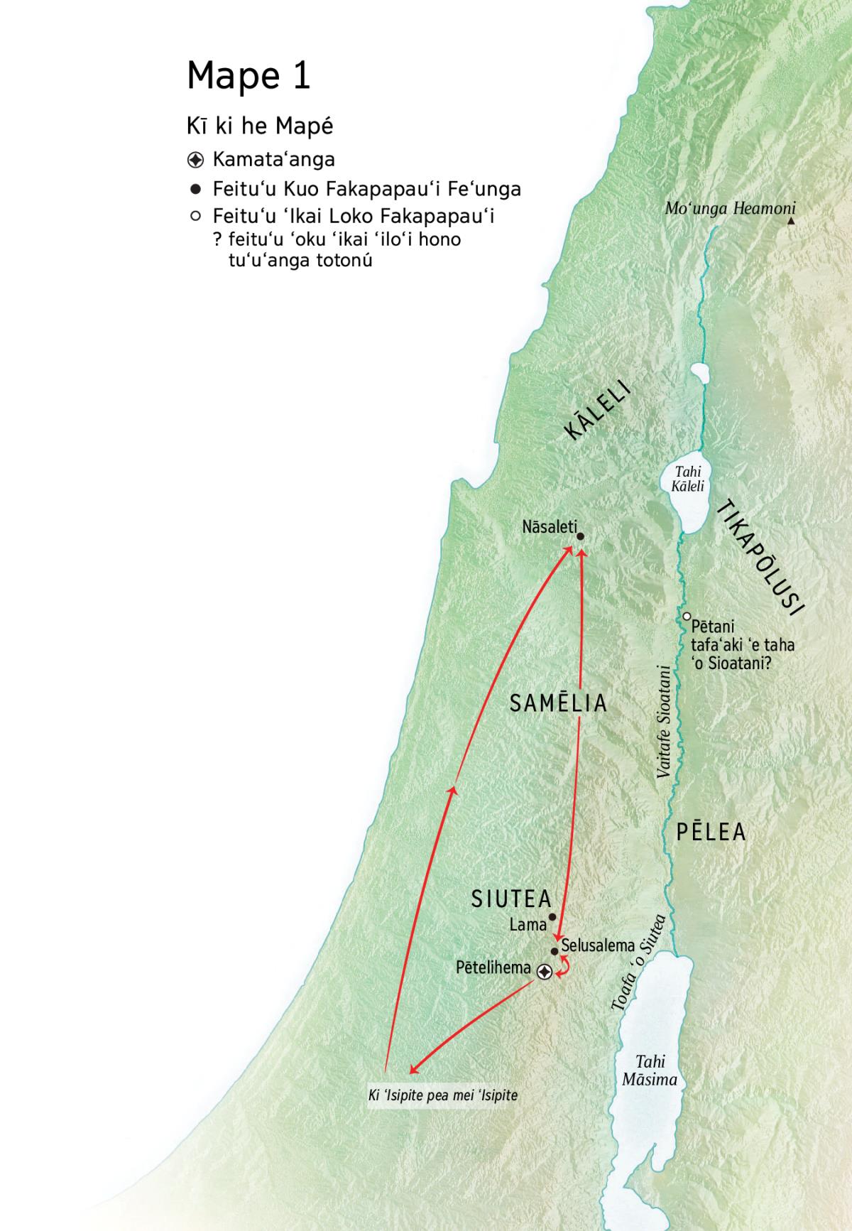 Mape ʻo e ngaahi feituʻu fekauʻaki mo e moʻui ʻa Sīsū: Pētelihema, Nāsaleti, Selusalema