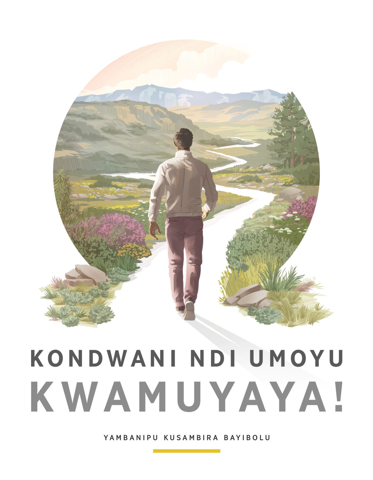 Kondwani ndi Umoyu Kwamuyaya!—Yambanipu Kusambira Bayibolu. Munthu watenda munthowa yamakonamakona yo yijumpha mumalu ngakutowa kweniso mumapiri.