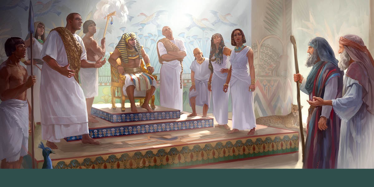 Moses na Aron i sanap long ai bilong Fero na ol bikman na famili bilong em.