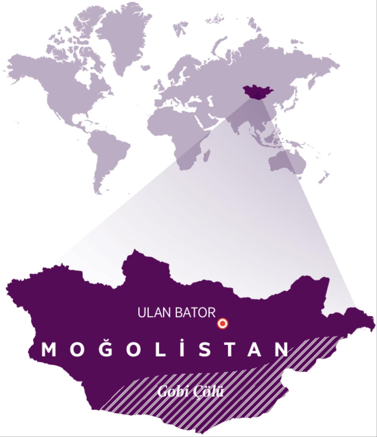 Moğolistan’ın yerini gösteren bir dünya haritası
