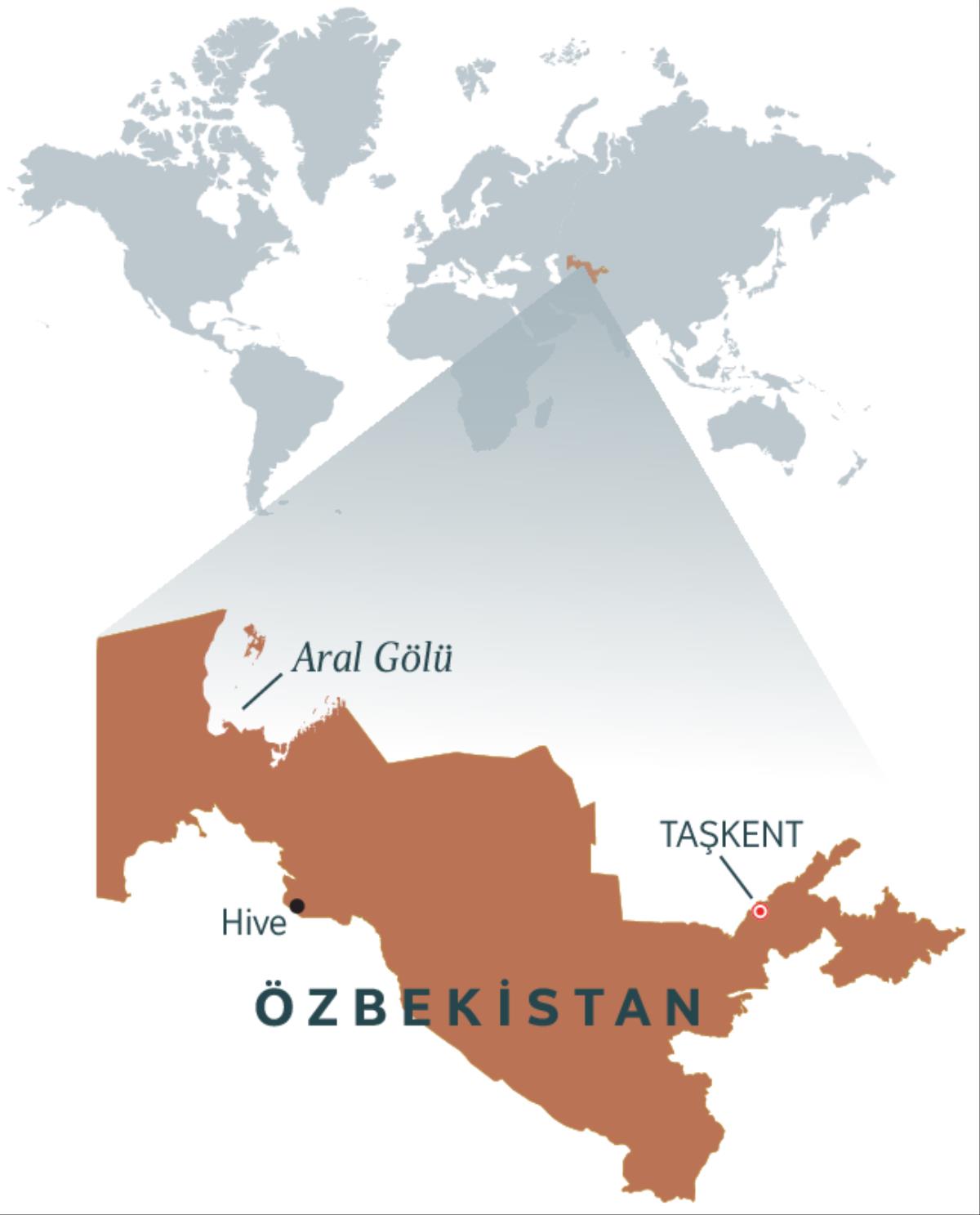 Özbekistan’ı gösteren bir harita