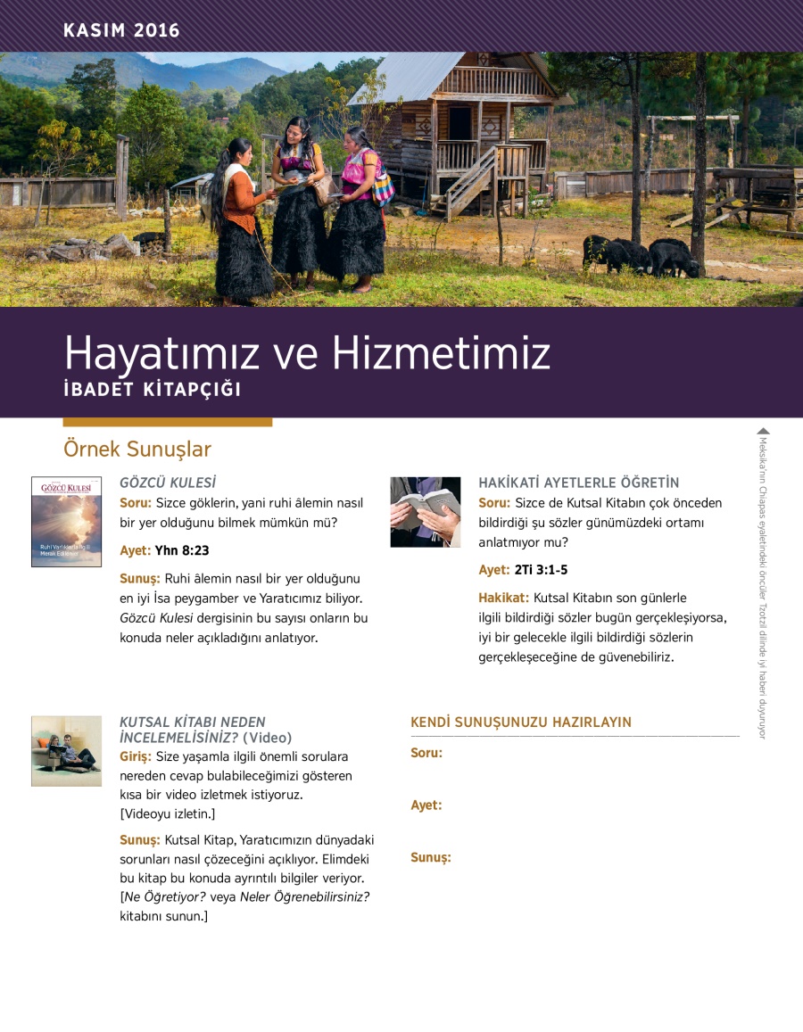 Hayatımız ve Hizmetimiz: İbadet Kitapçığı, Kasım 2016