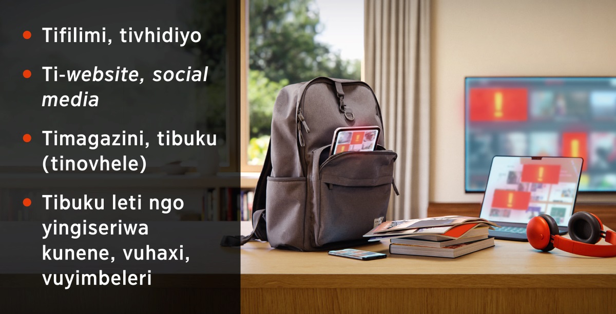 Tablet yi ri endzeni ka nkwama, foni, tibuku ni timagazini, khompyuta ni swo hoxa tindleveni (headphones) ni TV. Laha phonografi yi nga kumekaka kona: 1. Tifilimi, tivhidiyo. 2. Ti-website, social media. 3. Timagazini, tibuku (tinovhele). 4. Tibuku to yingisela kunene, ti-podcast, tinsimu.