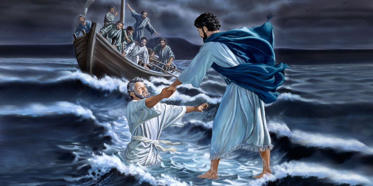 Hi Pedro a nga kari a famba hi le hehla ka mati a sangula ku rikha zvonake Jesu a nawuluta woko a mu khoma