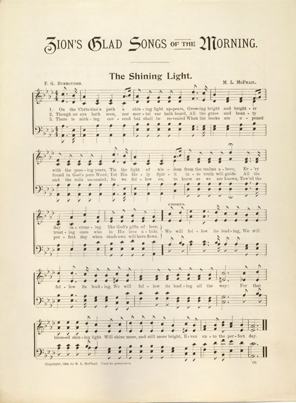 Phepha ga lisimu la kale gi nga ni manota li susilweko ka Zion’s Glad Songs of the Morning (Tisimu ta kutsaka ta mixo ya Zioni), 1896