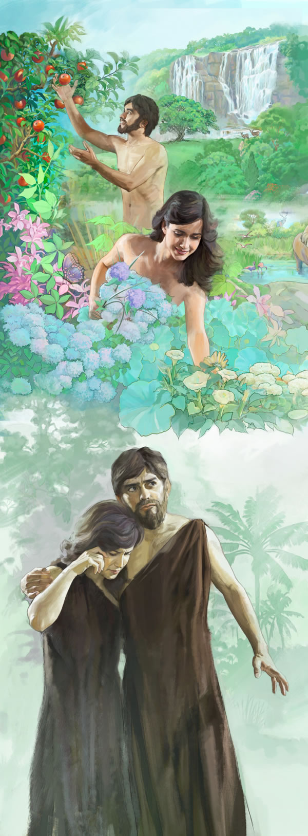 อาดัม​และ​เอวา​อยู่​ใน​สวน​เอเดน ต่อ​มา​พวก​เขา​ถูก​ไล่​ออก​จาก​สวน