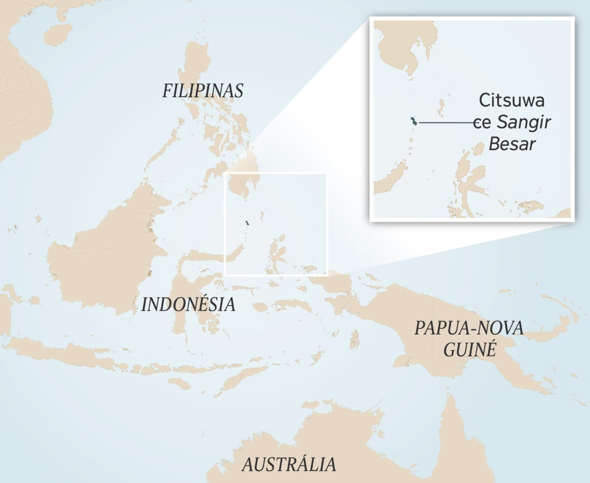 Mapa ye Indonésia uye ye nyika dzimweni dziri padhuze no Indonésia. Citsuwa ce Sangir Besar.