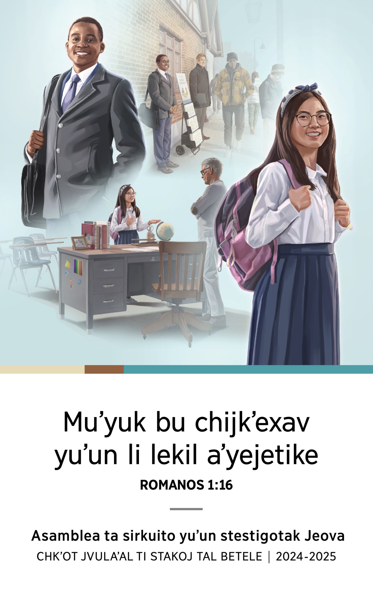 Lokʼoletik: 1. Jun kerem stseʼet noʼox chchol mantal ta karrito xchiʼuk yan ermano. 2. Te xvinaj li kerem ti stseʼet noʼox xchiʼuk muʼyuk chiʼ xvinaj. 3. Jun tseb xmuyubaj noʼox chcholbe mantal li sprofesore. 4. Te xvinaj li tseb ti stseʼet noʼox xchiʼuk muʼyuk chiʼ xvinaj.