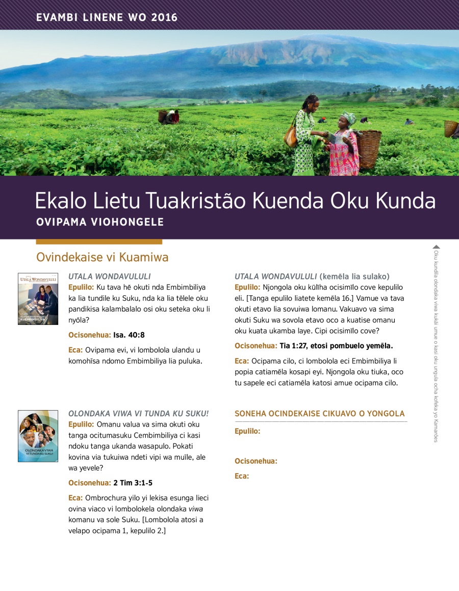 Ekalo Lietu Tuakristão Kuenda Oku Kunda—Ovipama Viohongele, Yevambi Linene wo 2016