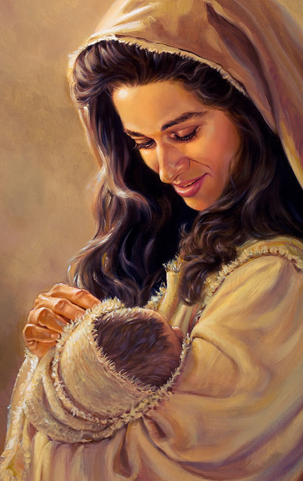 A mother compassionately holds and watches over her baby