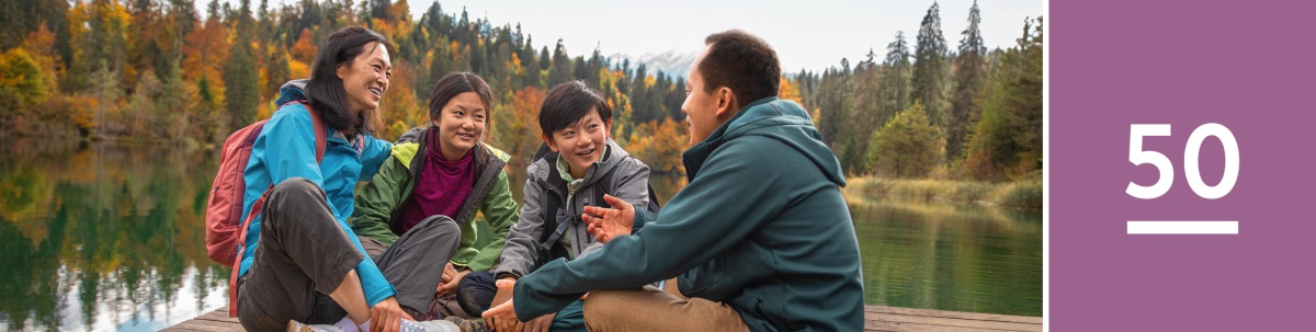 Lesson 50. One family sitdown near one beautiful river de talk together.