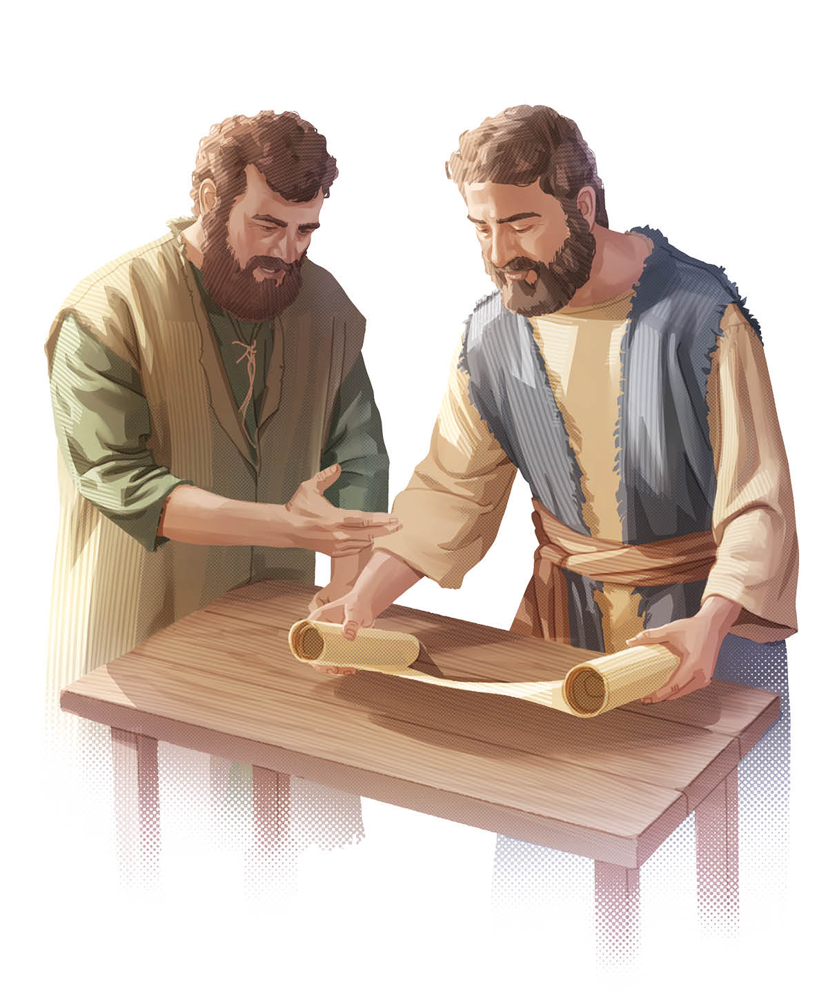 Two Christians for the time of the apostles de try learn the truth from Bible as them de check one scroll.