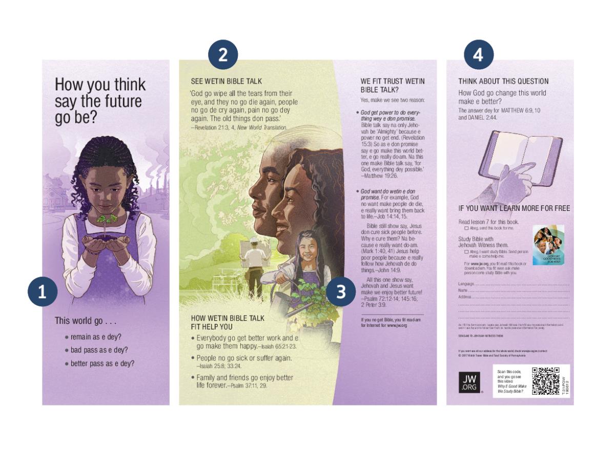 For this tract wey the title na, ‘How You Think Say the Future Go Be?’ the number one to four wey they write on top, de show different-different part of the tract.