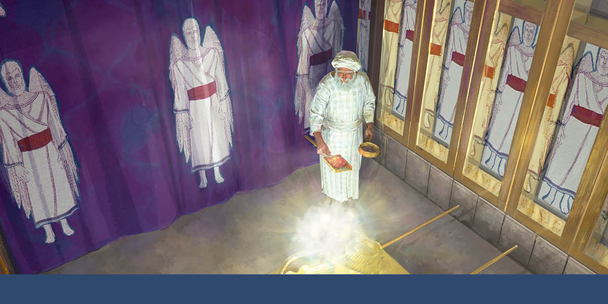 The high priest dey inside the Most Holy, e carry incense and hot charcoal.