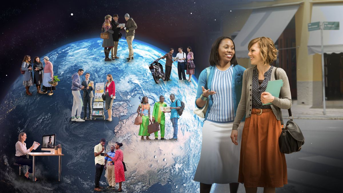 Brothers and sisters wey de preach for different part of the world. Them de use cart preach, de use video call preach, de preach from from house to house, and for other ways.