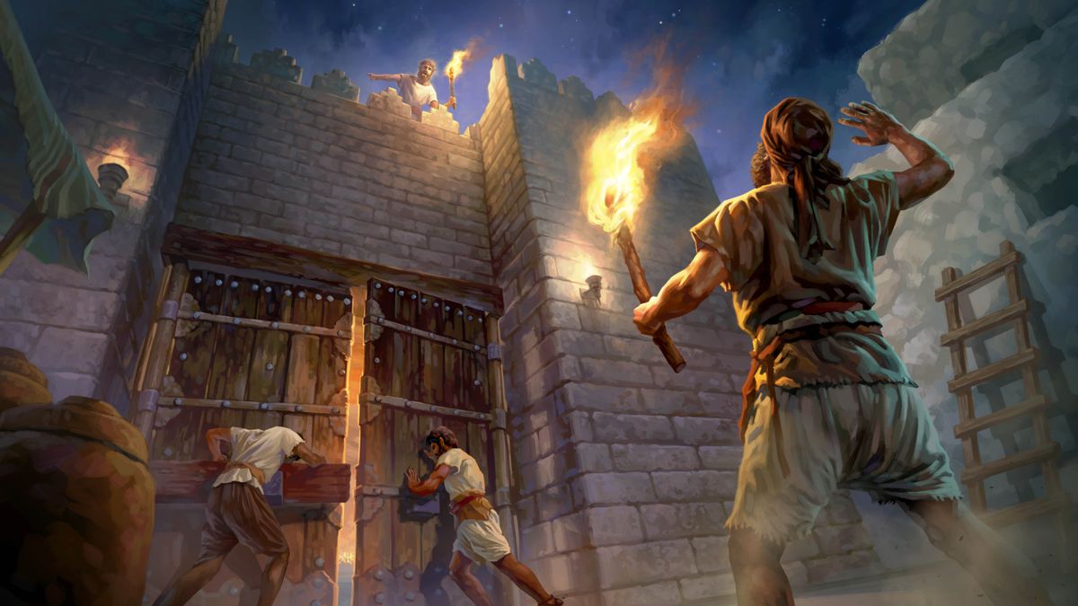 One watchman wey dey on top the wall of the city de tell the gatemen to close the gate of the city.