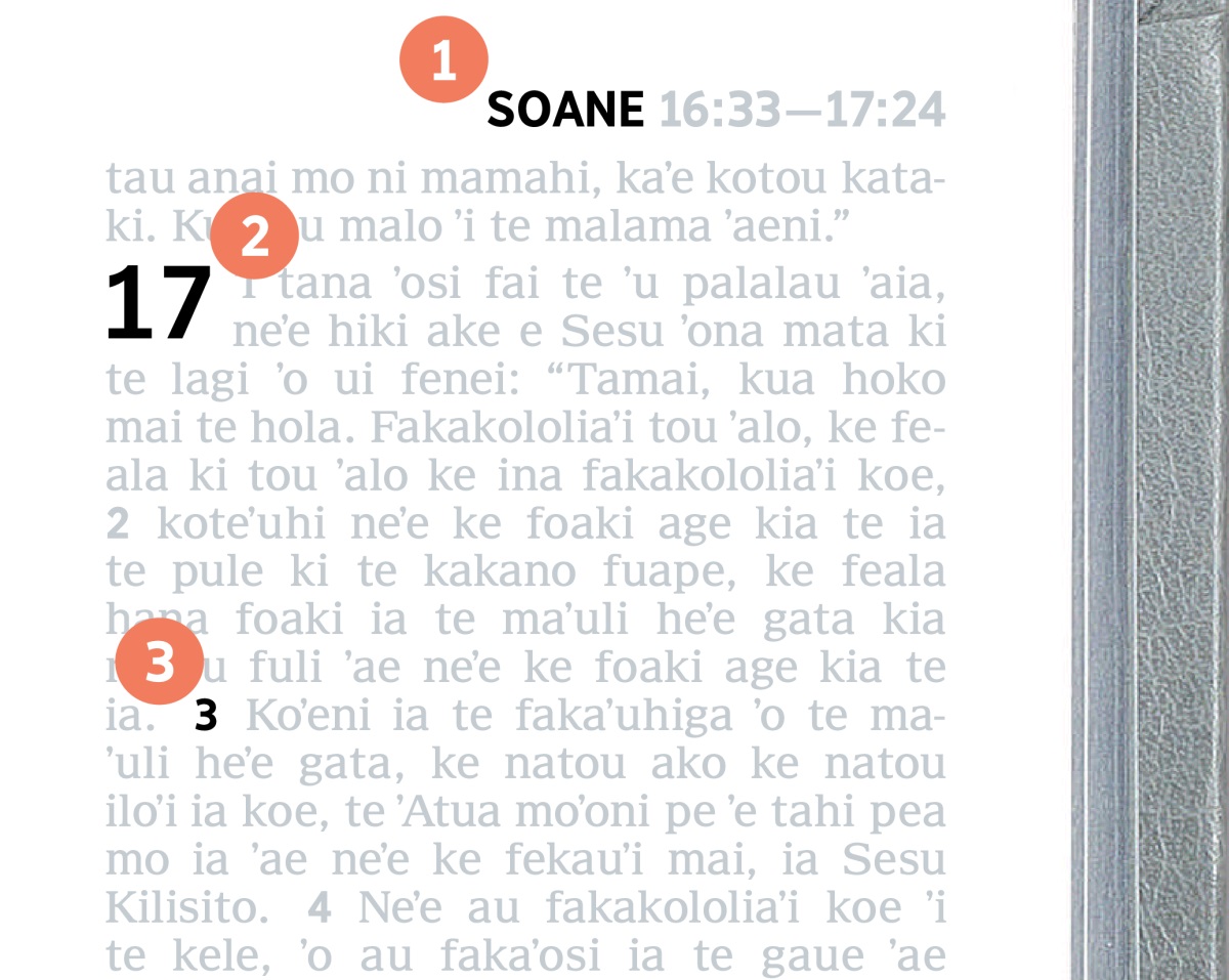 Te ʼu mataʼi numelo 1 mo 2, pea mo 3 ʼi he pasina ʼo te Tohi-Tapu.