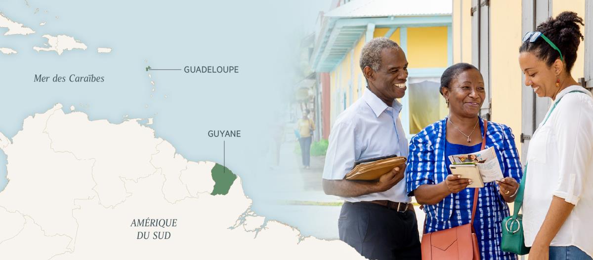 Pāki: 1. Ko te mape ʼe tuʼu ai te Mer des Caraïbes, mo Guadeloupe, pea mo Guyane ʼae ʼe tuʼu ʼi Amérique du Sud. 2. Ko Jack mo Marie-Line ʼe nā faipalalau mo te fafine ʼi tana faifakamafola.