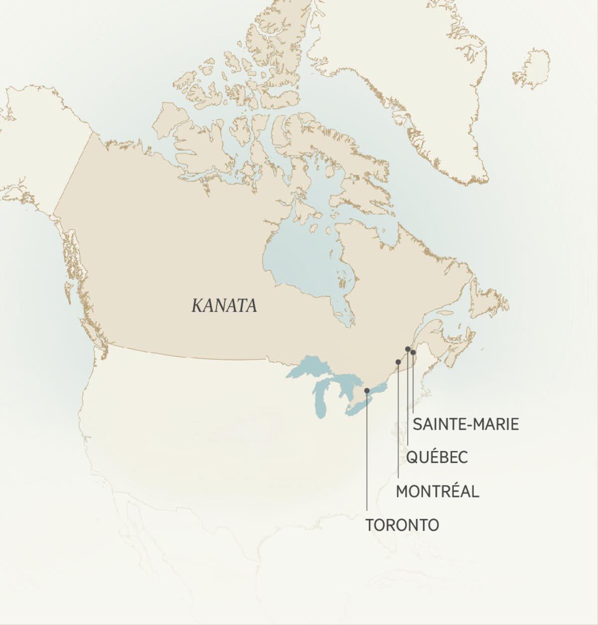 Ko te mape ʼe fakaha ai te ʼu kolo ʼi Kanata neʼe gaue ai ia Léonce Crépeault. Ko te ʼu kolo ko Sainte-Marie, mo Québec, mo Montréal, pea mo Toronto.