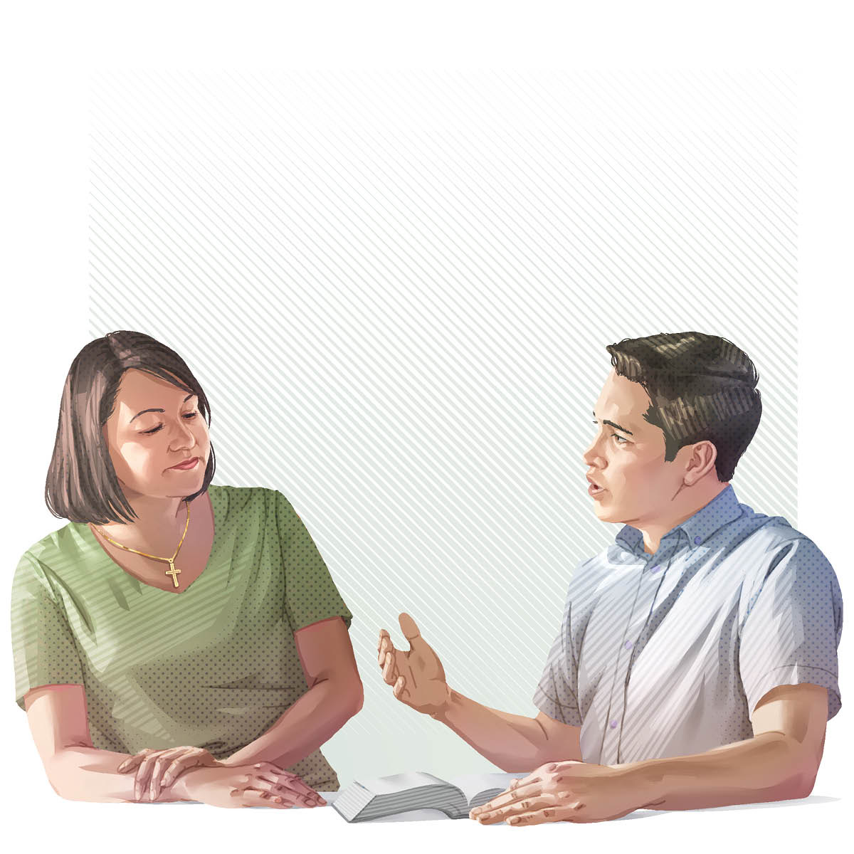 A Bible student sharing something from the Bible with his relative.