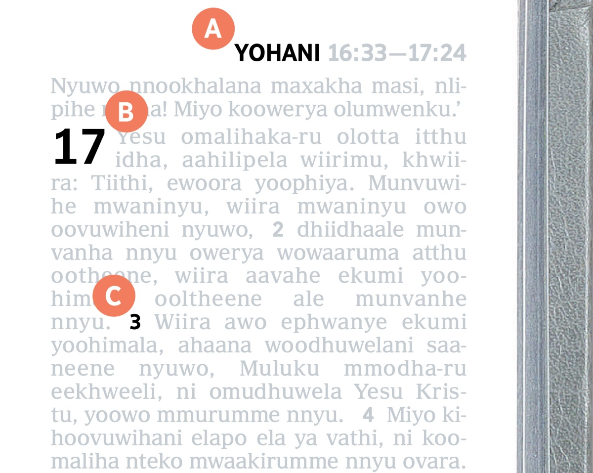 Iseeta A, B, ni C dhinthonya epaaxina emodha ya mBiibiliyani.