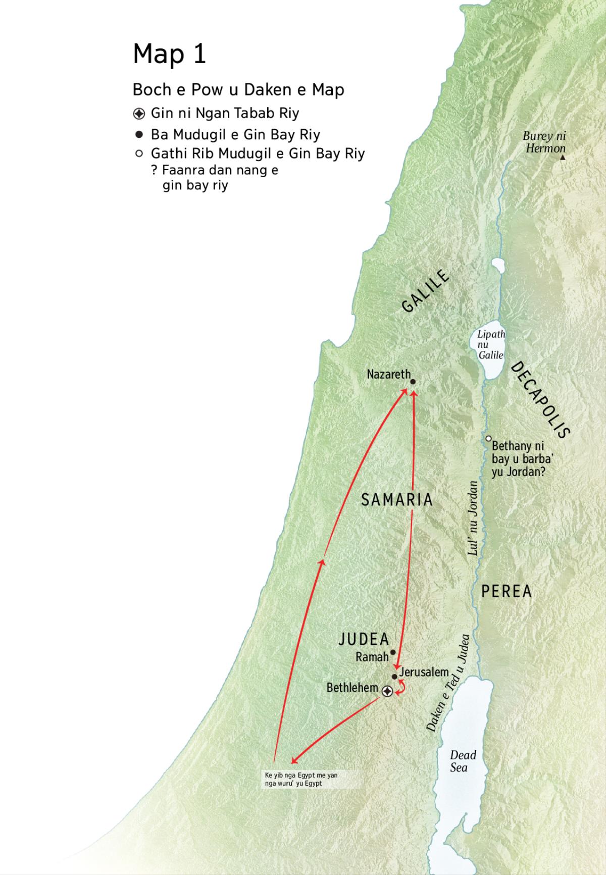 Map ko pi binaw ni i yan Jesus riy: Bethlehem, Nazareth, Jerusalem