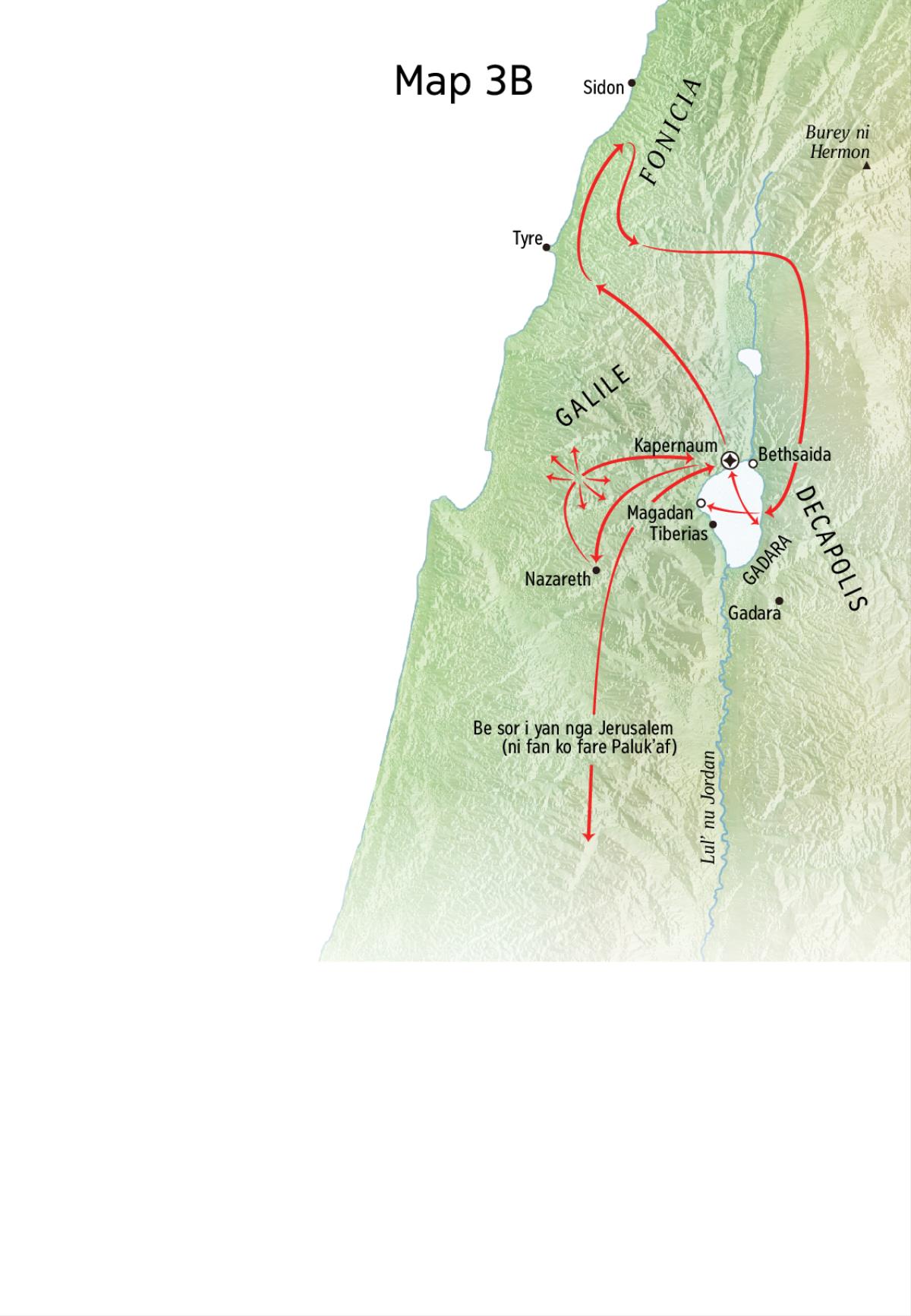 Map ko yungi n’en ni i machib Jesus riy u tooben yu Galile, nge yu Foenicia, nge yu Decapolis