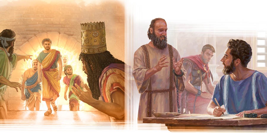 Ṣádírákì, Méṣákì àti Àbẹ́dínígò ń jáde bọ̀ látinú iná láìfarapa; àpọ́sítélì Pọ́ọ̀lù ń pe lẹ́tà fún Tímótì nígbà tí wọn ò jẹ́ kó jáde nílé
