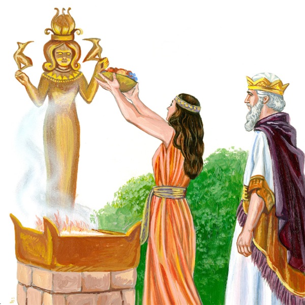 Ọba Sólómọ́nì tó ti darúgbó àti ọ̀kan nínú àwọn ìyàwó rẹ̀ ń sin òrìṣà