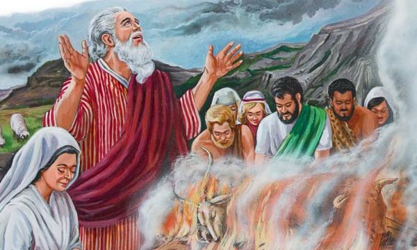 Nóà àti ìdílé ń rú ẹbọ láti fi dúpẹ́ lọ́wọ́ Jèhófà