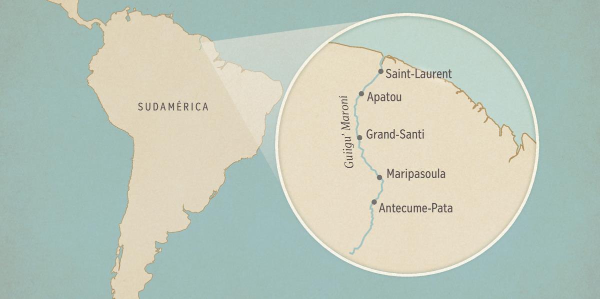 Mapa ra rihuinni Sudamérica, laaca rihuinni guiiguʼ Maroní ne ca guidxihuiiniʼ ni riaana ruaa guiiguʼ ca. Ndiʼ nga ca guidxihuiiniʼ ca, nexheʼ chaahuiʼ cani de ladu guiaʼ hasta ladu gueteʼ: Saint-Laurent, Apatou, Grand Santi, Maripasoula ne Antécume Pata.