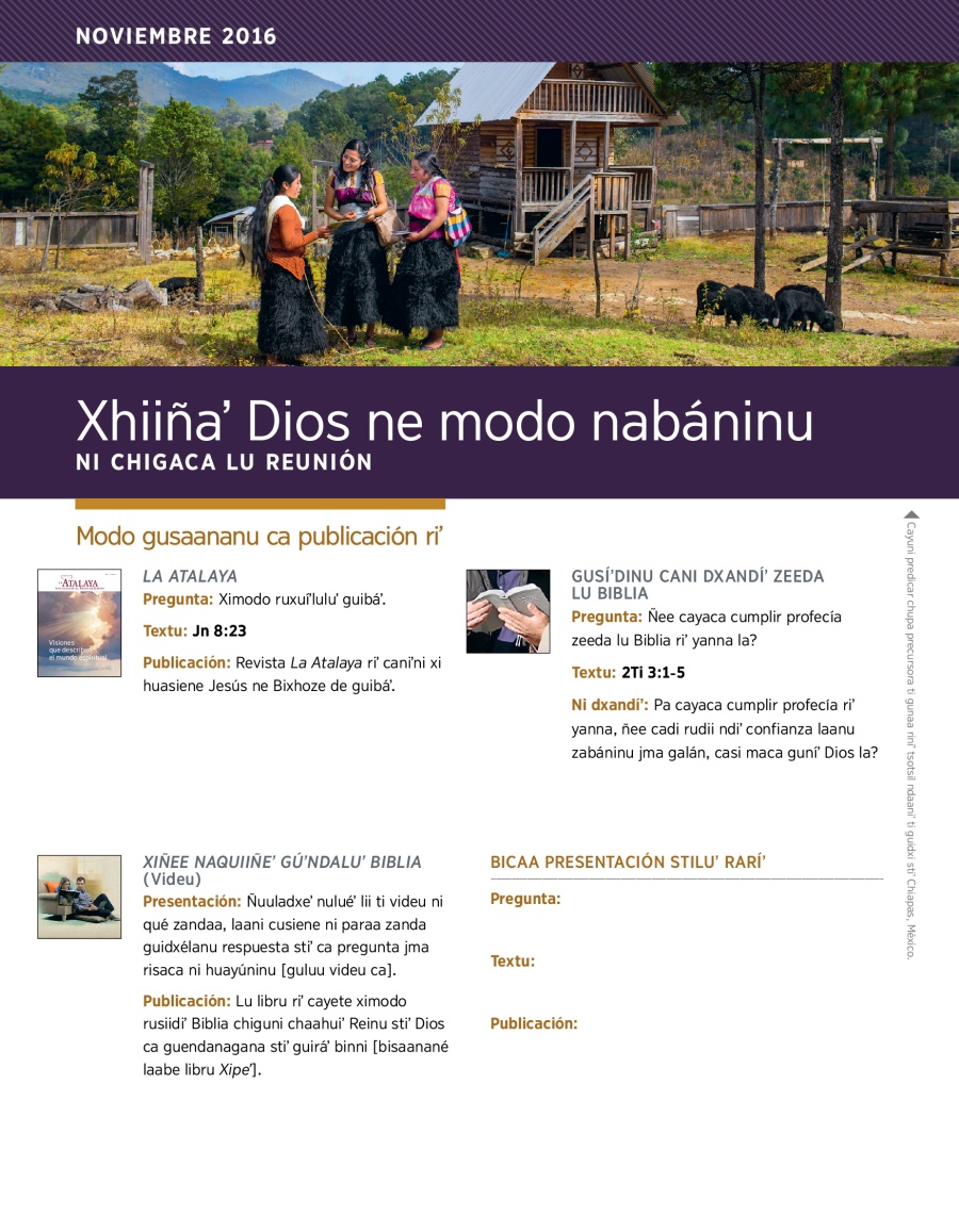 Ni chigaca lu reunión Xhiiñaʼ Dios ne modo nabáninu (noviembre 2016)