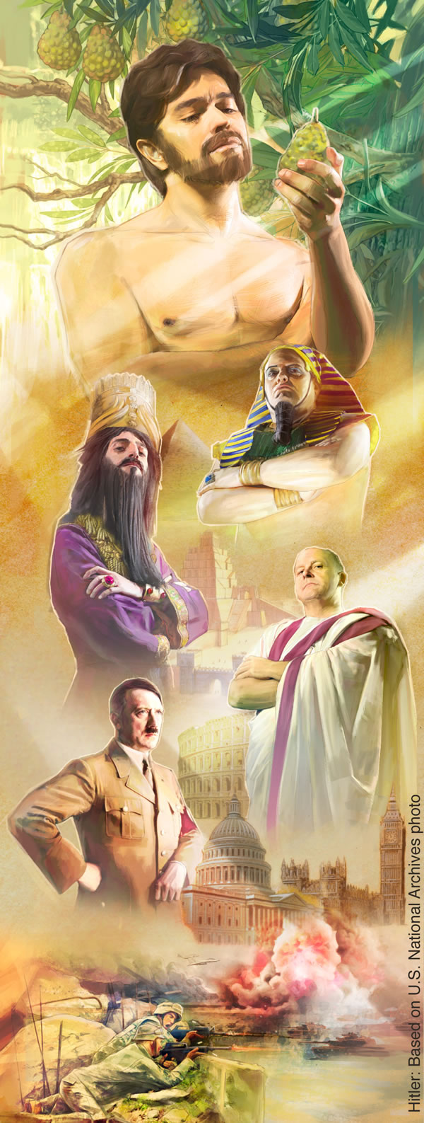 1. U-Adamu ubuka isithelo esenqatshelwe; 2. ababusi abangabantu; 3. impi