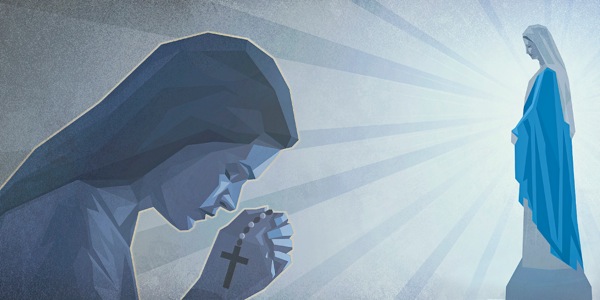 Owesifazane ophethe irosari futhi okhulekela isithombe sikaMariya