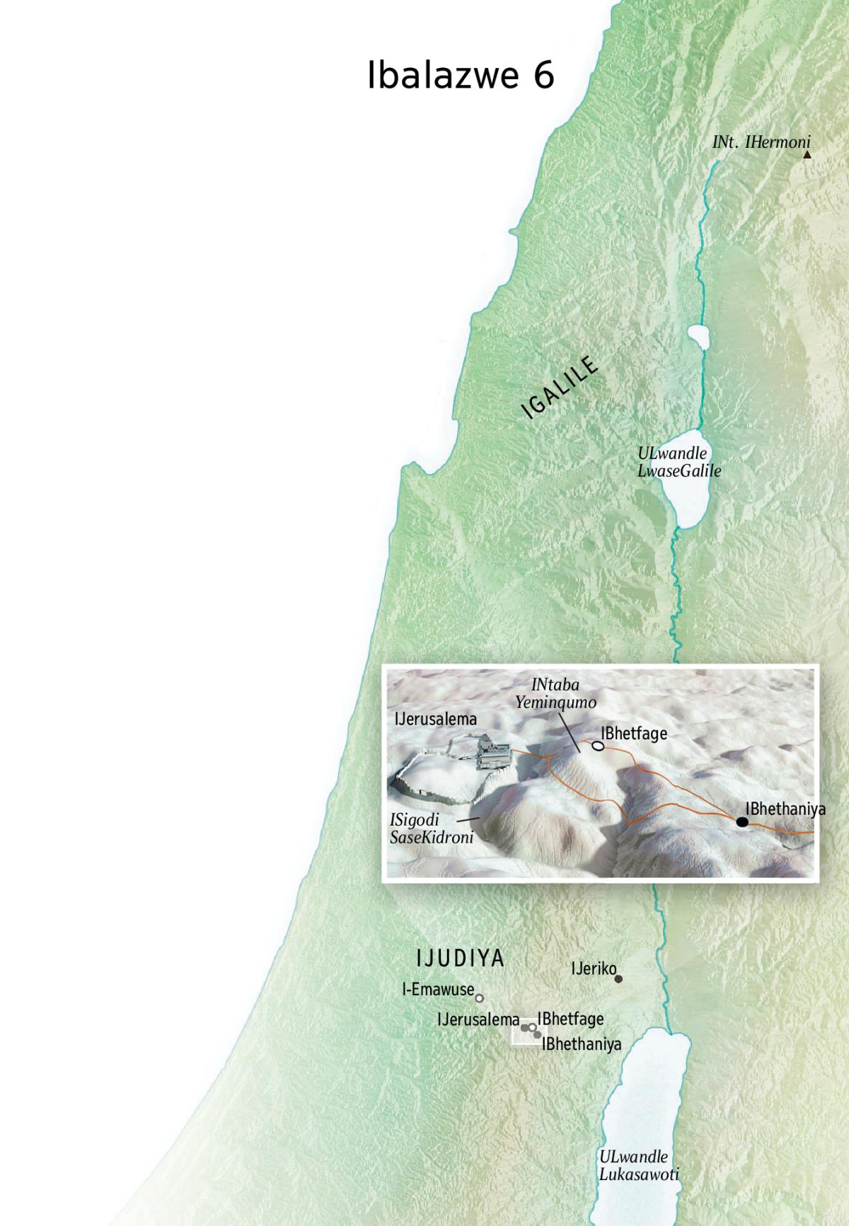 Ibalazwe lezindawo ezihlobene nenkonzo kaJesu lihlanganisa iJerusalema, iBhethaniya, iBhetfage neNtaba Yeminqumo