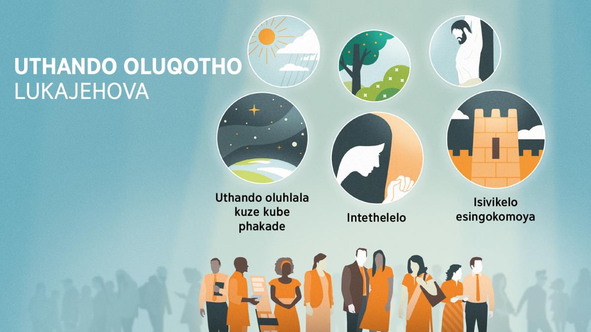 Izinceku zikaJehova zibonakala ngokucacile phakathi kwabo bonke abanye abantu. Esikubona esithombeni: Izindlela uJehova abonisa ngazo uthando oluqotho. 1. Uthando oluhlala kuze kube phakade, lubonakaliswa umhlaba ozungezwe isibhakabhaka esinezinkanyezi. 2. Intethelelo, ebonakaliswa udade othandazayo. 3. Isivikelo esingokomoya, esibonakaliswa udonga oluqinile lwedolobha. Ezithombeni ezingaphezulu, izindlela uJehova abonisa ngazo uthando kubo bonke abantu. 4. Ilanga nemvula. 5. Izimbali, izitshalo nezihlahla. 6. Isihlengo.